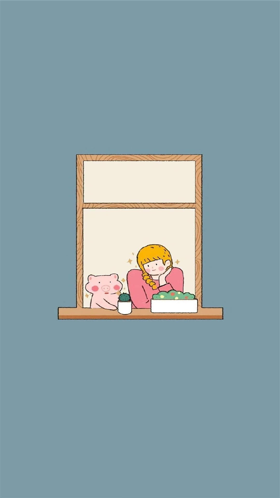 极简卡通人物手绘插画高清手机壁纸图片