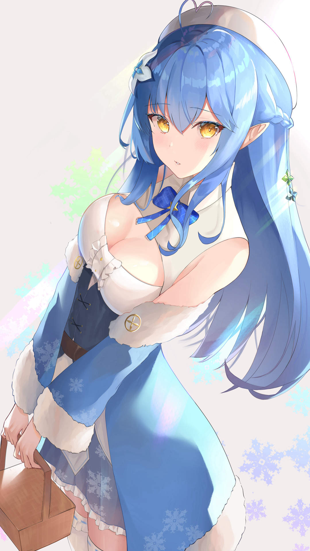 二次元蓝发美女性感插画手机壁纸图片