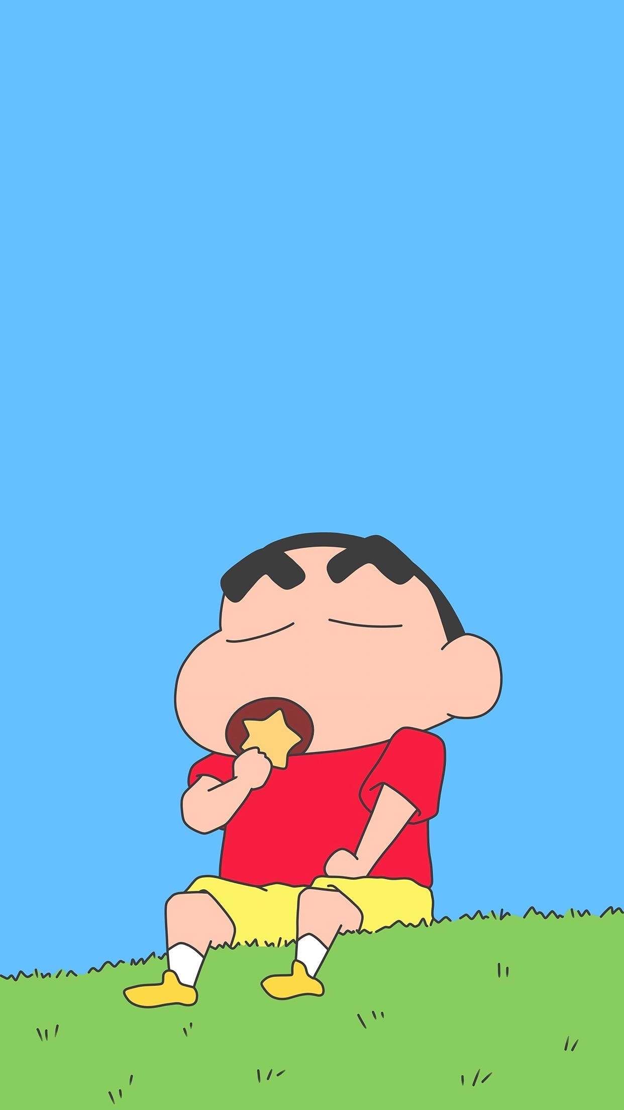 蜡笔小新蓝色主题手绘卡通壁纸图片
