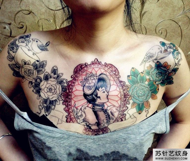 最新最流行男士胸部佛祖头像半甲纹身图对称的前胸纹身，_胸部纹身图案大全_纹身图吧图片