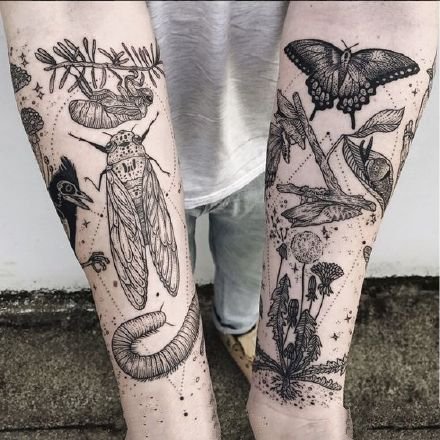 细节超多的插画风格手臂纹身图案9张图片