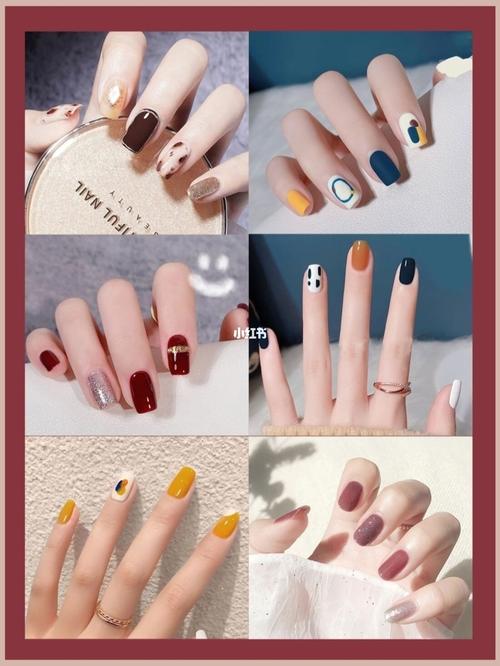 橙美甲图片