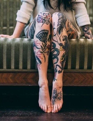 腿部纹身图片