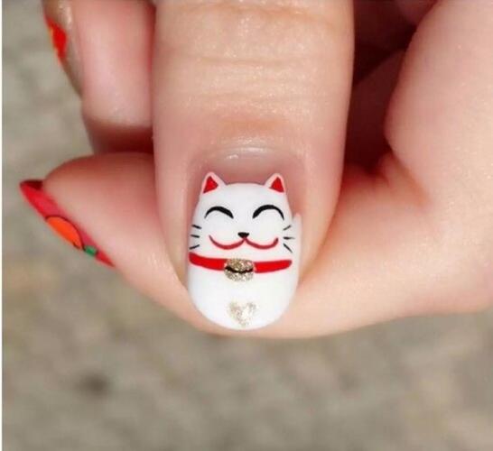 美甲招财猫图片 美甲图招财猫系列图片