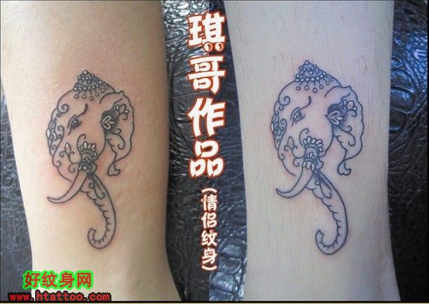 情侣纹身脚上简单的线条象神情侣纹身图案_腿部纹身图案大全_纹身图吧图片