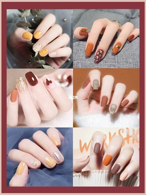 橙美甲图片