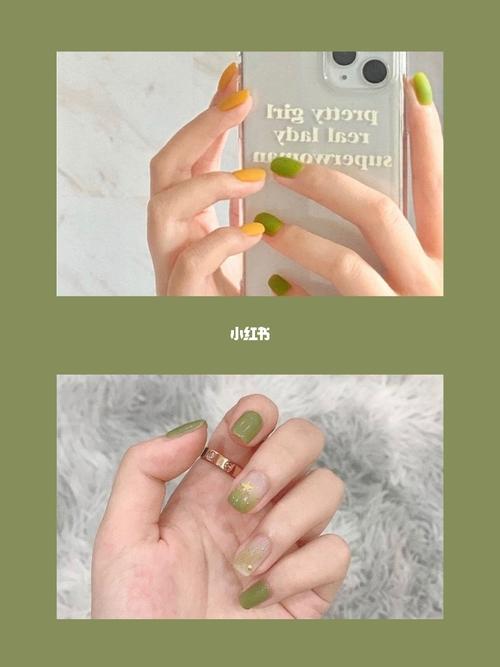 绿美甲图片