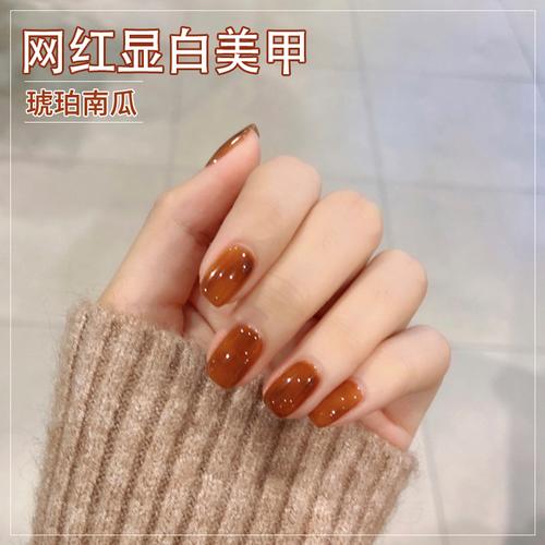 南瓜色美甲图片南瓜橘色美甲图片