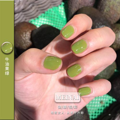 牛油果绿美甲 果绿色指甲油美甲图片图片
