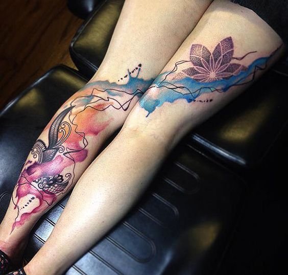 创意水彩画头像腰部纹身图案图片_腰部纹身图案大全_纹身图吧图片