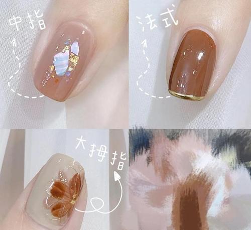 橙美甲图片