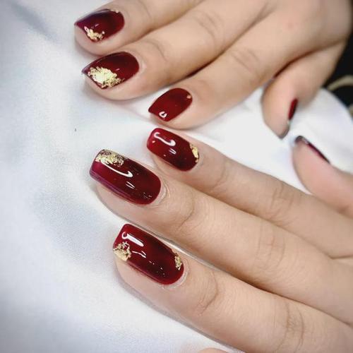 橙美甲图片