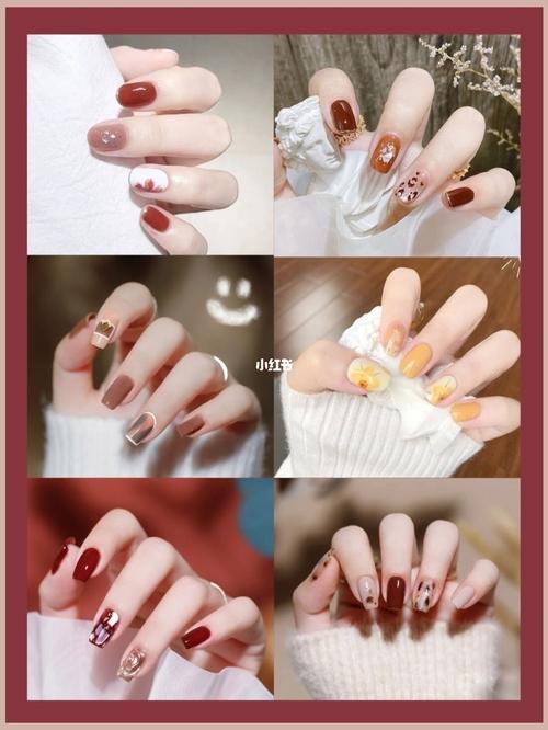 橙美甲图片