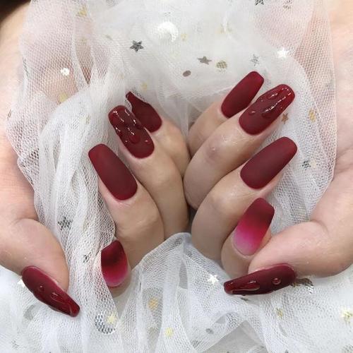 橙美甲图片