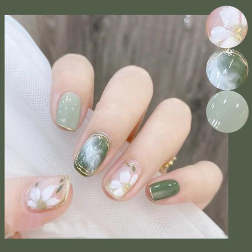绿美甲图片