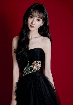 高清中国内地女演员郑爽黑色抹胸纱裙性感图片