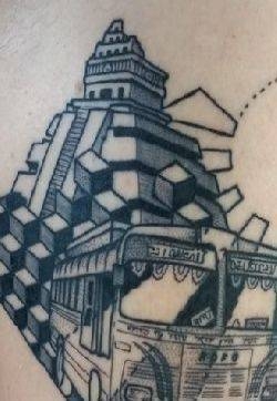 建筑物纹身  男生腿上建筑物和汽车纹身图片