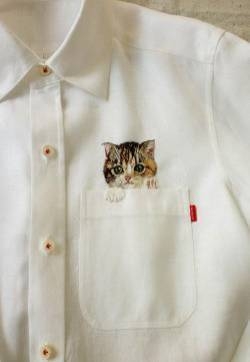 可爱猫咪手工创意刺绣图片：口袋里的喵星人