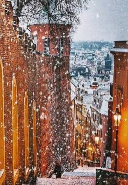 冬日布拉格的雪景唯美摄影图片
