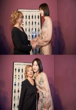 张俪米兰时装周深V薄纱长裙性感写真图片