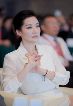 许晴素色西装套裙气质活动照图片