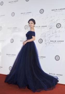 林心如藏蓝色透视纱裙性感图片