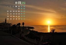 2014年8月日历西班牙特内里费岛日落高清电脑桌面壁纸