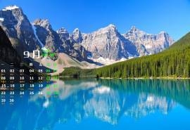 2014年9月日历湖泊美丽风景高清高清电脑桌面主题壁纸