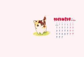 2014年12月日历壁纸好看的粉色背景可爱女生手绘卡通动物个性图片