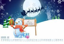 2015年12月日历唯美雪景创意雪人高清电脑桌面壁纸