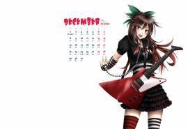 2014年12月日历动漫吉他美少女卡通女生可爱图片壁纸下载