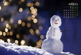 2015年1月日历童年的美好回忆堆雪人高清电脑桌面壁纸下载(1)