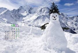 2015年1月日历童年的美好回忆堆雪人高清电脑桌面壁纸下载(4)