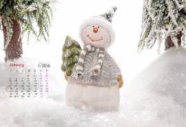 2015年1月日历童年的美好回忆堆雪人高清电脑桌面壁纸下载(5)