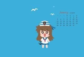 2015年1月日历壁纸可爱手绘卡通甜蜜情侣桌面壁纸下载第三辑