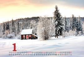 2015年1月日历欧美风情的雪地里的童话木屋冬季雪景高清电脑桌面壁纸(1)