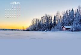2015年1月日历欧美风情的雪地里的童话木屋冬季雪景高清电脑桌面壁纸(2)