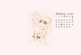 2015年2月日历壁纸简约创意设计手绘卡通可爱图片高清下载