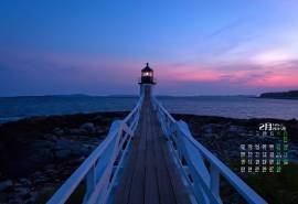 2015年2月日历壁纸好看的傍晚深蓝色天空小桥唯美意境风景高清图片下载