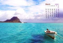2015年3月日历壁纸碧蓝大海上的船高清唯美意境图片下载