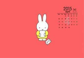2015年4月日历壁纸简约可爱手绘卡通米菲兔高清电脑图片下载
