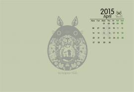 2015年4月日历壁纸可爱手绘卡通龙猫简约治愈系图片高清