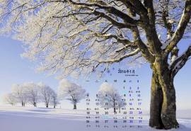 2016年1月日历冬天雪景桌面壁纸下载