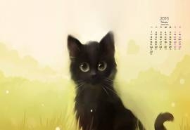 2016年2月日历可爱水彩猫桌面壁纸