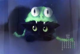 2016年2月日历可爱猫桌面壁纸
