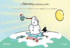 2016年2月日历可爱雪人卡通桌面壁纸