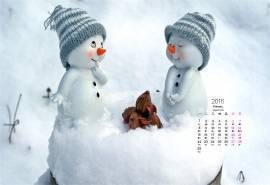 2016年2月日历壁纸可爱雪人高清图片