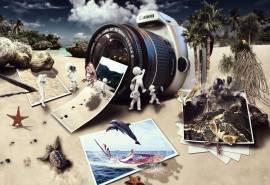 创意3D海边的照相机电脑桌面壁纸图片下载