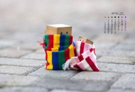 2016年3月日历可爱纸盒人桌面壁纸