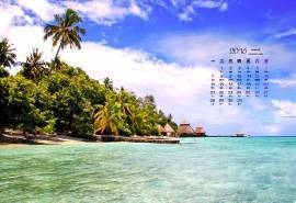2016年3月日历美丽的海边风景风光清爽电脑桌面壁纸下载